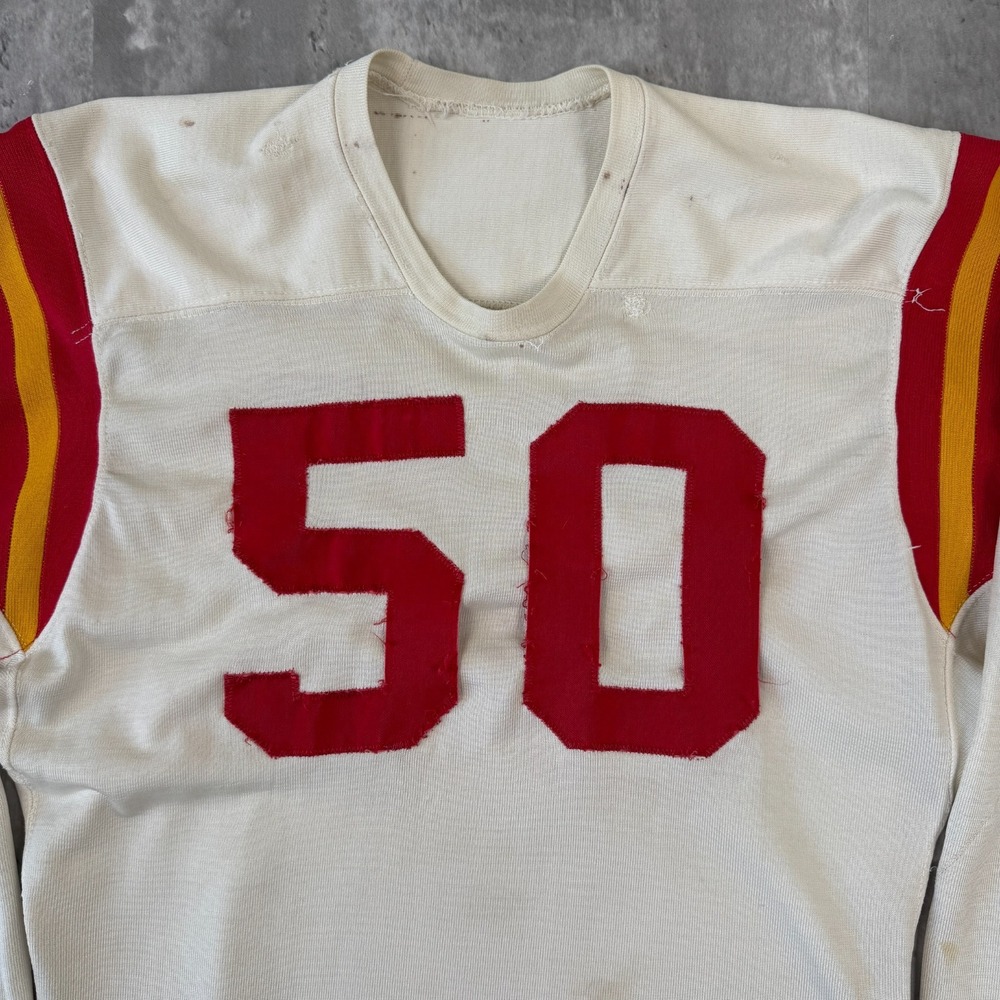 Vintage Wilson Football Jersey Mens 40 White Red Yellow #50 Long Sleeve 50s 60s - Picture 2 of 13